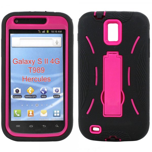 Wholesale Samsung Galaxy S2 / T989 Armor Hybrid Case with Kickstand (Black-Hot Pink)